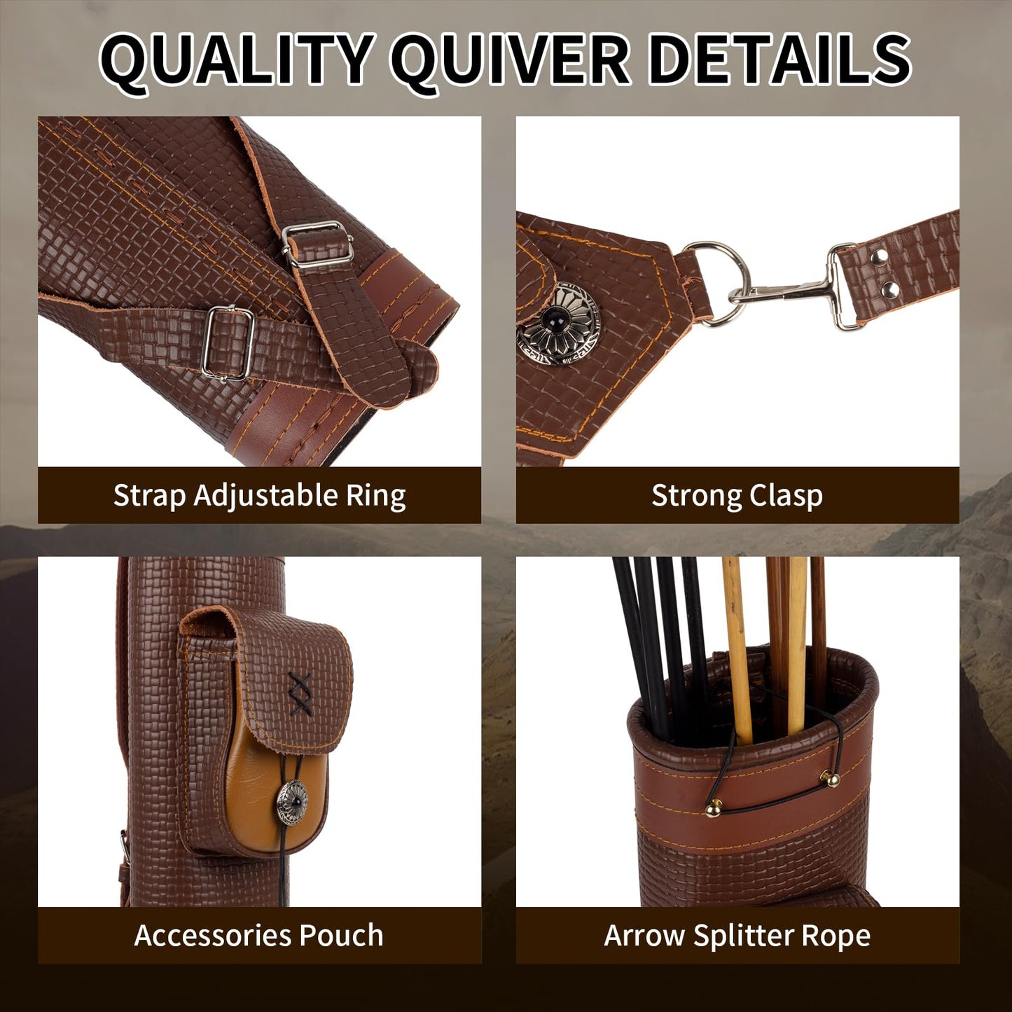 SOPOGER Arrow Quiver Arrow Holder - Handmade Traditional Leather Quiver with Adjustable Strap and Pocket, Archery Shoulder Back Quiver for Arrows Cosplay Bow and Arrow Accessories