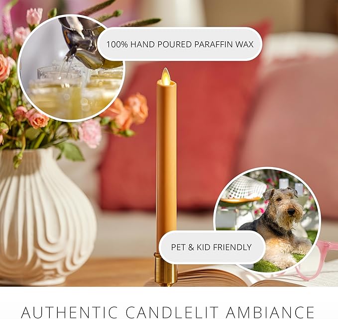 Luminara - Flameless Battery Operated Taper Candle - Sunlit Honey - Pack of 1-1x9.5 - LED Flickering Flame - Realistic Safe for Home Kids and Pets