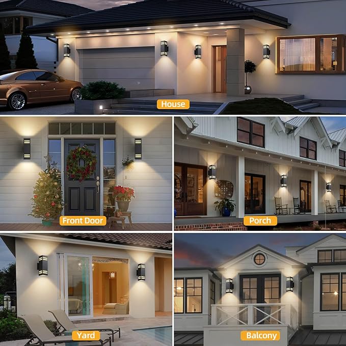 Modern Outdoor Wall Lights Dusk to Dawn, Black Exterior Lighting Fixtures Wall Mount with E26 Base, Square Outdoor Sconce Waterproof Outside Lights for House Porch Front Door, Bulbs Included