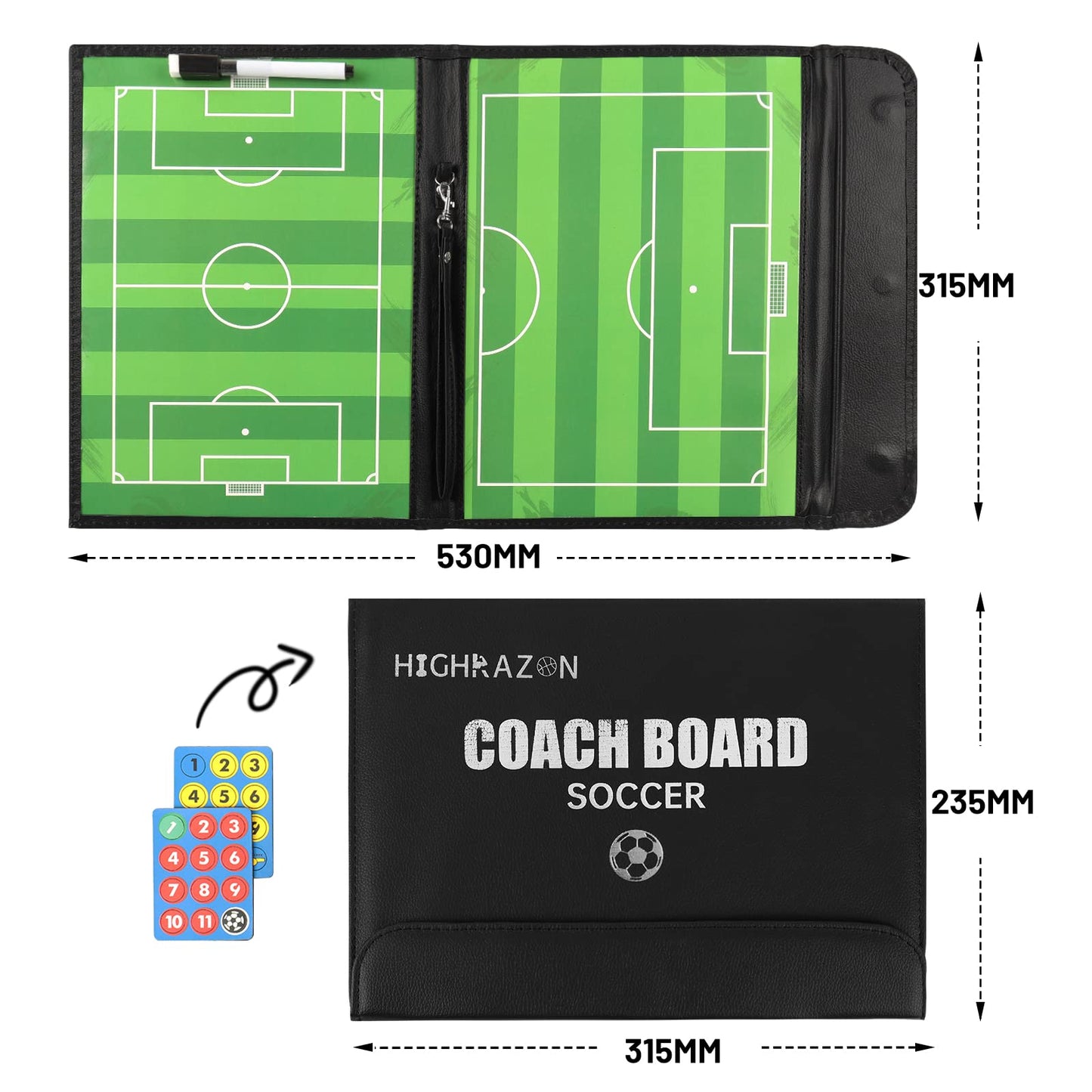 HIGHRAZON Soccer Coaching Board, Magnetic Soccer Clipboard for Coaches, Foldable Board with Dry Erase Marker