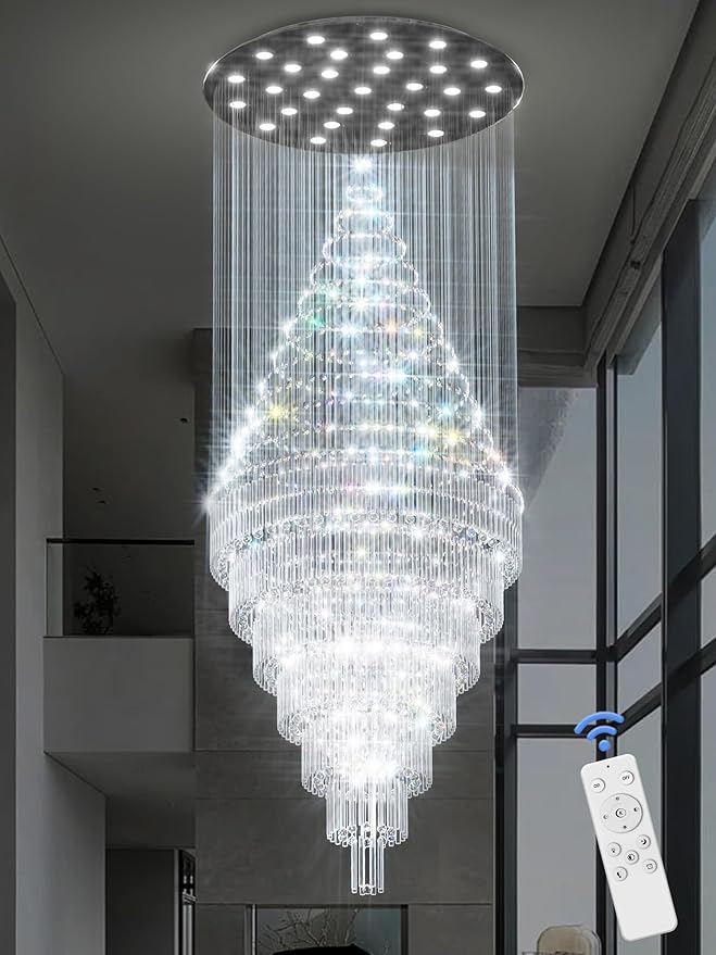 Flashing God D59''X H120'' Extra Large Chandelier for High Ceilings Crystal Raindrop Chandeliers Large Chandelier for Villa Entrance Foyer LED Dimmable Black Large Light Fixture