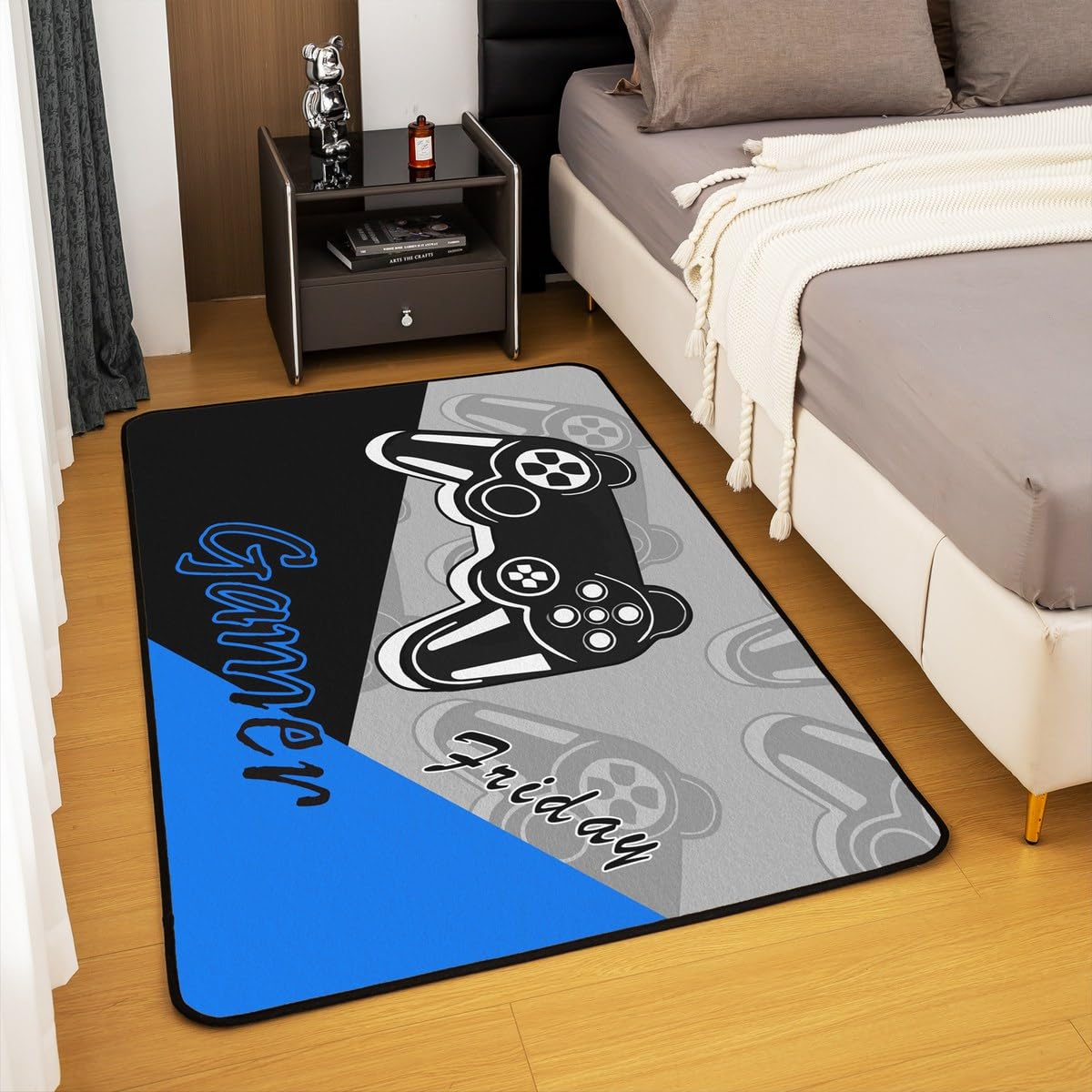 jejeloiu Gamer Area Rug 4x5 Gaming Rugs for Living Room Bedroom Game Room Decor Gamepad Blue and Black Accent Rug