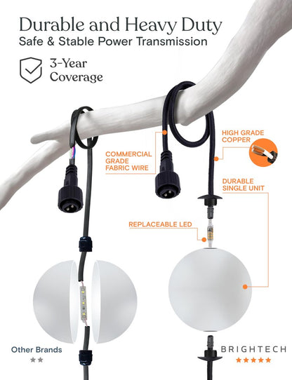 Brightech Orb Outdoor Indoor String Lights - Frosted Lantern LED String with 10 Weatherproof Globe Lights - Plug in Commercial Grade Light Strand for Patio, Porch, Garden, Café - 30 Ft, Black