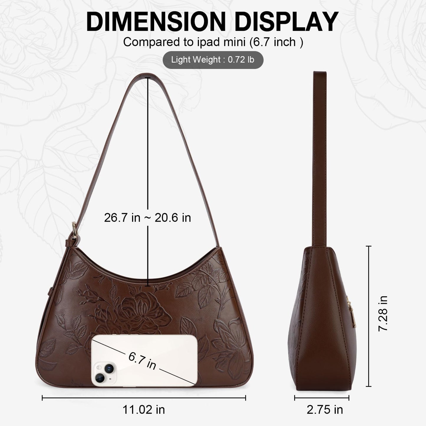 VIMUTI Shoulder Bag for Women Embossed Design Purse for Women Clutch Hobo Handbags Crescent Bag with Adjustable Strap (07-Coffee)