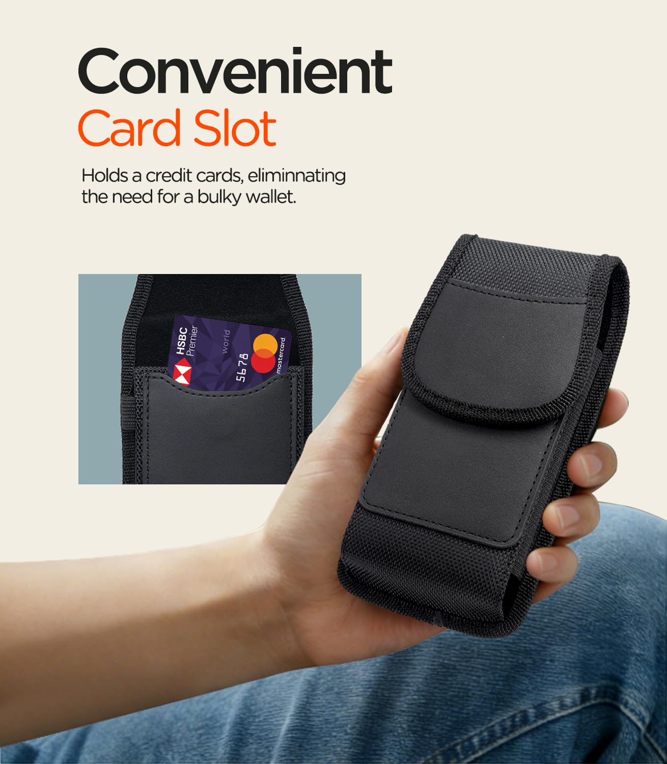 URDIKKG Phone Holster Pouch Compatible with iPhone 17/16/15/14/13 Pro Max and Plus Models, Galaxy S25/S24/S23/S22 Plus & FE, Cell Phone Belt Holder with Card Holder and Magnetic Closure, L-Black