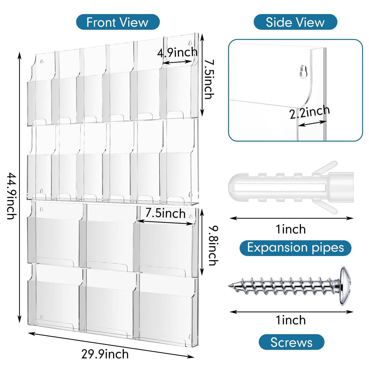 Thyle Acrylic Brochure Pamphlet Holder with 6 Magazine & 12 Pamphlet Slots, Clear Magazine Display Rack, Wall-Mounted Literature Organizer for Home and Office Waiting Room