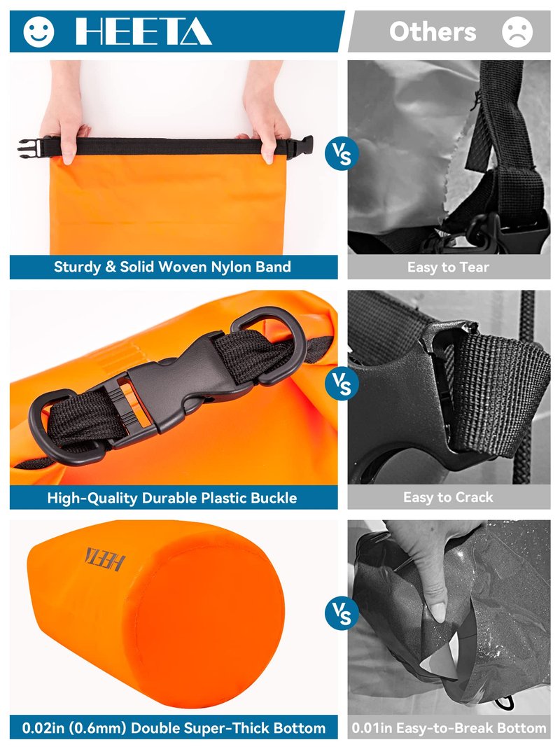 HEETA Waterproof Dry Bag for Women Men, Roll Top Lightweight Dry Storage Bag Backpack with Emergency Whistle for Travel, Kayaking, Boating, Camping, Beach, Cruise Ship Essentials (Orange, 20L)