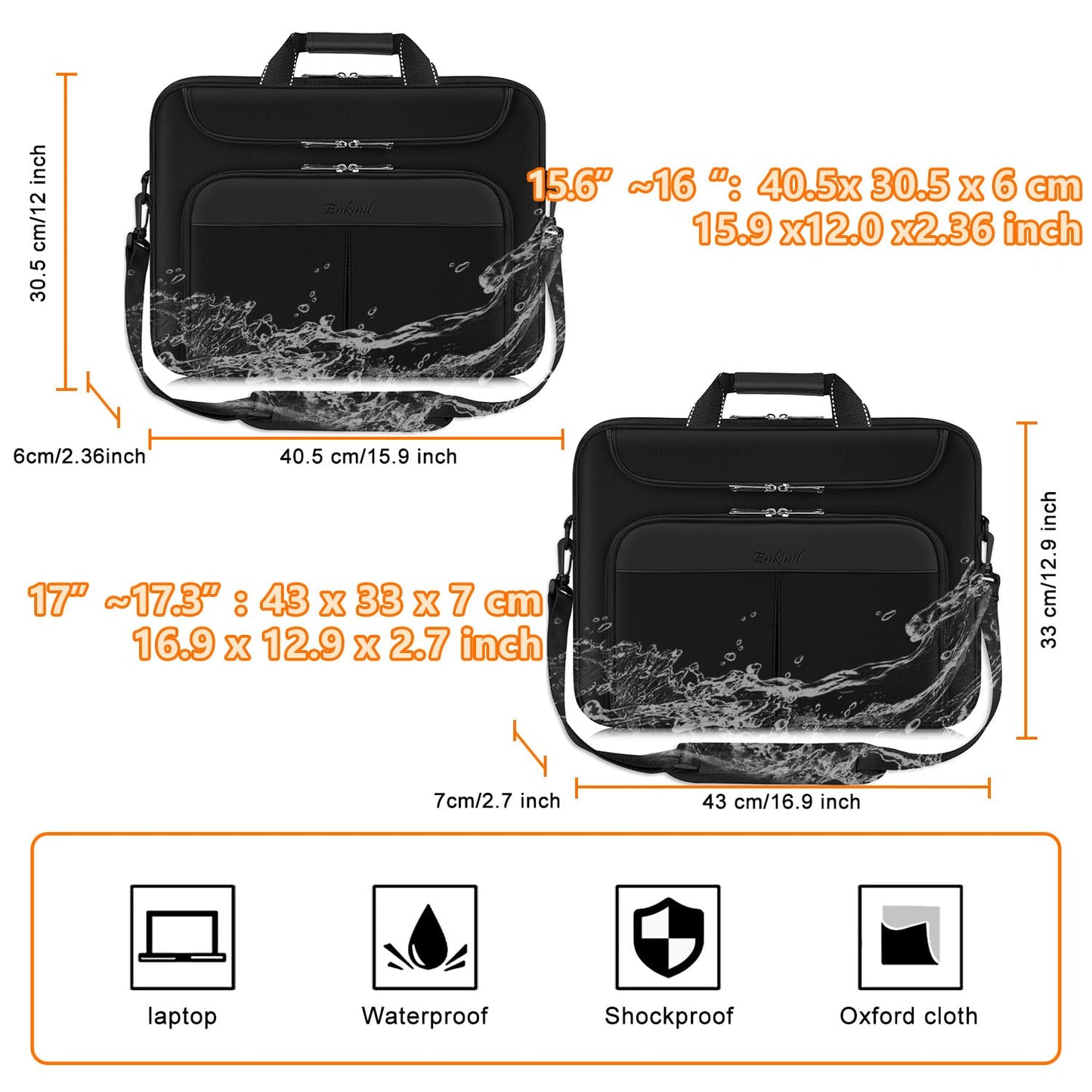 Enkinil 17 inch Waterproof Protective Laptop Messenger Briefcase with Adjustable Shoulder Strap, Men Women Travel/Business Bag Compatible with HP ZBook,ThinkPad,DELL Inspiron