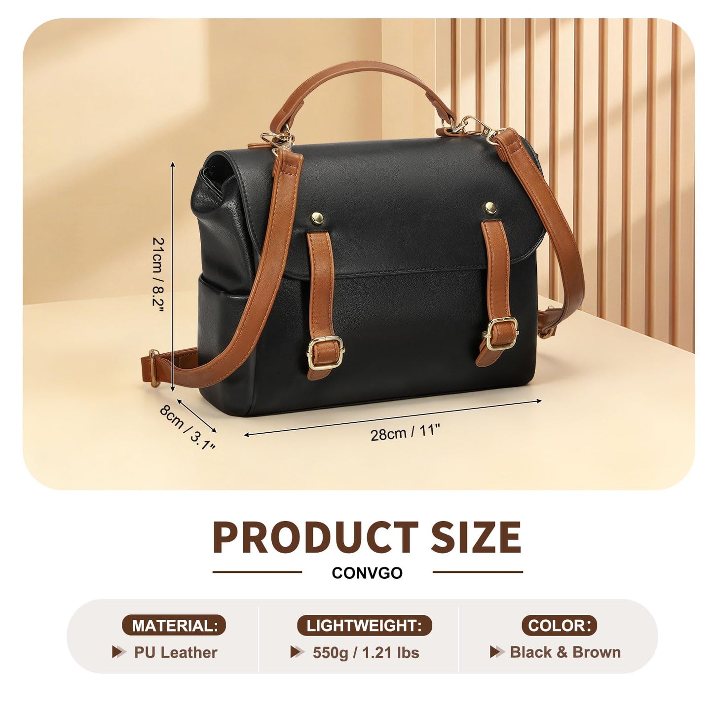 Convgo Mini Backpack Purse for Women, Small Fashion Backpack Vintage PU Leather Shoulder Bag Casual Travel Collage, Black