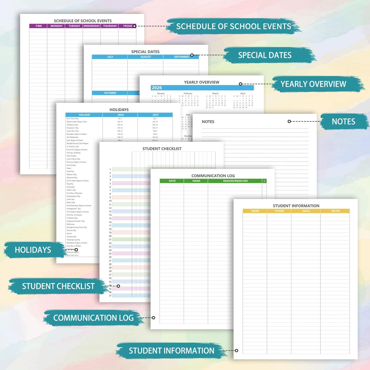 Teacher Planner 2026-2027, July 2026 to June 2027 Academic Year, 8.5" x 11" Lesson Planner Book for Teachers with Colorful Tabs, Hardcover, Color Stripe