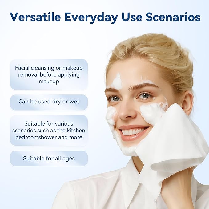 Disposable Face Towelettes, Makeup Remover Dry Wipes, Ultra Soft, 100% Biobased