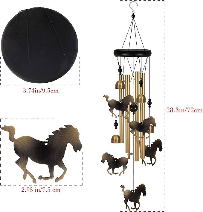 Bronze Horses Wind Chimes Decor, Portable Mobile Wind Catcher, Sympathy Wind Bells, Memorial Gifts for Mom, Housewarming, Blessing Windchime(Outside/Indoor/Home/Room/Porch/Tree/Yard/Garden Decorate)