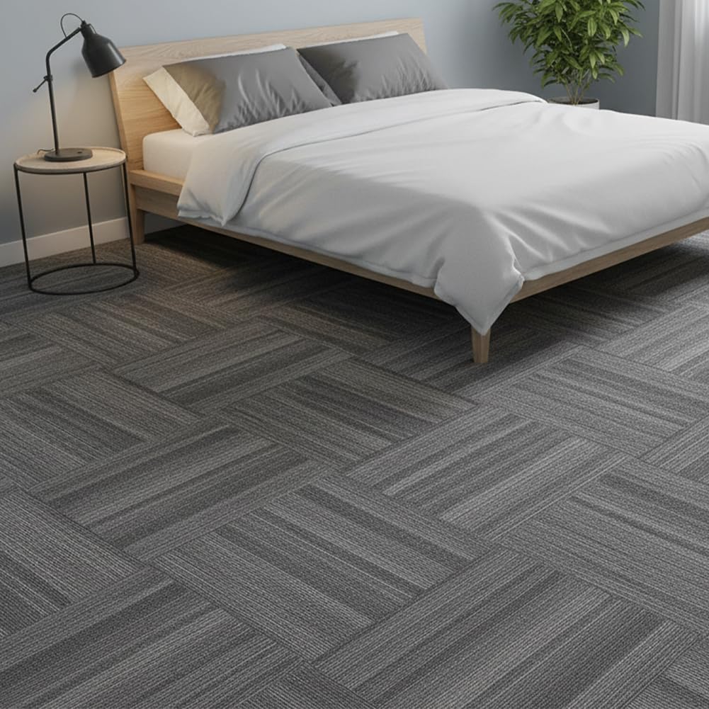 Petgrow Commercial Carpet Tiles Heavy Duty PVC Back,20" x 20" Squares, 22 Tiles, 60 sq ft, Non-Slip Floor Carpet for Office, Bedroom, Living Room, Garage,Easy DIY Installation with Flexlok Tabs