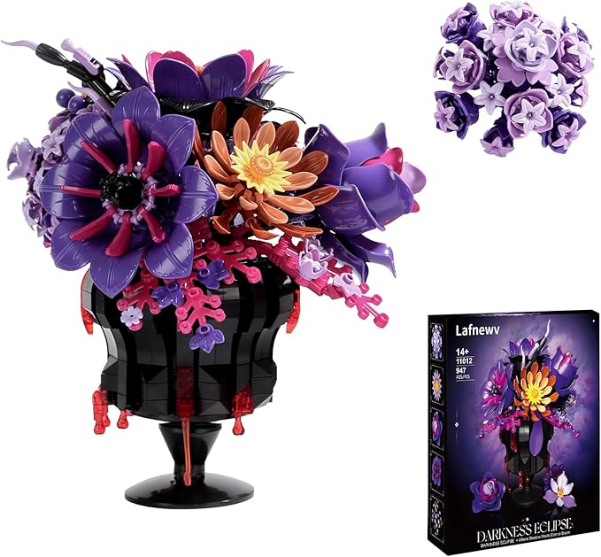 Flowers Bouquet Block Set Elegant Purple Botanical Bouquet with Detailed Instructions for Parent-Child Bonding &amp Creative Achievement Gift Idea with Purple Theme for Lego Decor Lovers or Loved O