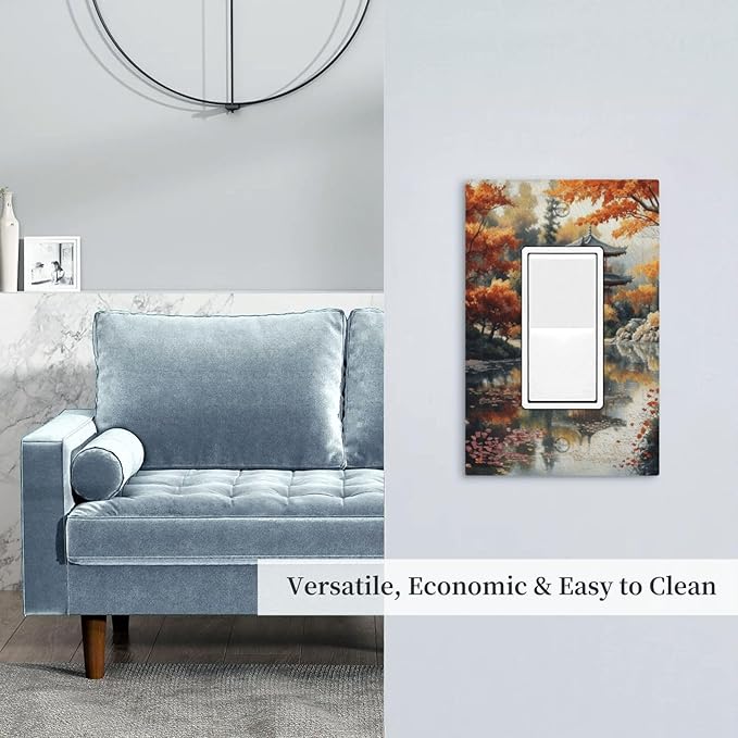 Decorative Art Light Switch Covers Lake & Pagoda in Fall 1 Gang Rocker Outlet Decorative Switch plate Faceplate GFCI Light Switch Covers for Home Decor