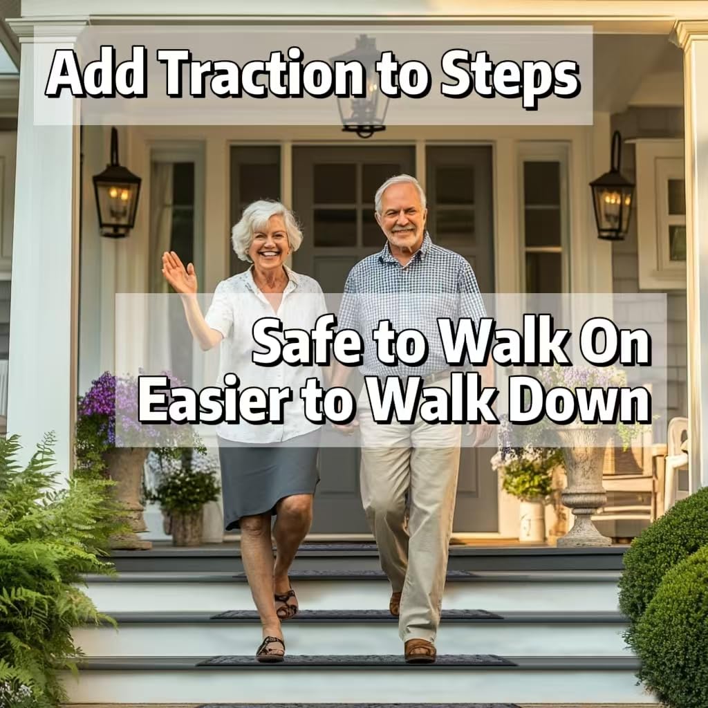 Aucuda 2pcs 8.5" x 30" Stair Treads Outdoor for Elders and Dogs on Wooden Steps, Non Slip Stair Runner Rug Heat Insulation Rubber Backing, Gray Lattice Staircase Mat Carpet for Indoor Grip Farmhouse.