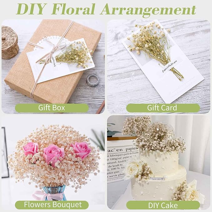 Dried Babys Breath Flowers Bouquet-17 Inch 2500+ Ivory White Dry Flowers, Natural Gypsophila Branches for Wedding, Table Vase Decor, DIY Wreath Floral, Home Office Party Garden Decoration (3oz)