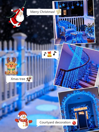 Voice Controlled Christmas Lights with Remote, 99 FT 300 LED String Lights Indoor Outdoor with 12 Modes 3 Timers, Dimmable Twinkle Light Plug in Waterproof for Xmas Tree Yard Party Decorations, Blue