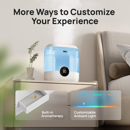 Dreo Smart Humidifiers for Bedroom, 6L Top Fill Supersized Cool Mist Humidifier for Large Room, 60 Hour Runtime, Quiet Ultrasonic Humidifier for Plants, Baby, Indoor, Home, Night Light, Black