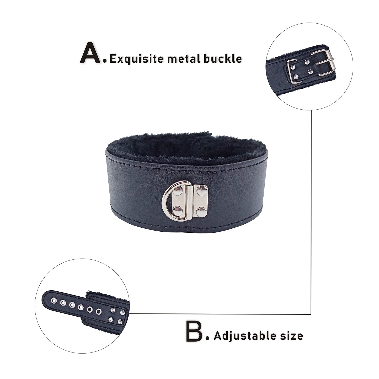 Gothic Leather Choker Collar with Long Traction Leather Rope and Collar Necklace Neck Size Adjustable Suitable for Pet Black 25x2 in