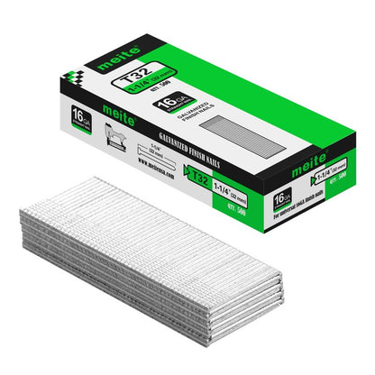 meite 16 Gauge Finish Nails 1-1/4 Inch Galvanized 16GA Straight Finish Nails for Finish Nailer on Window Casing Baseboard Crown Molding, 500PCS x 50 Boxes
