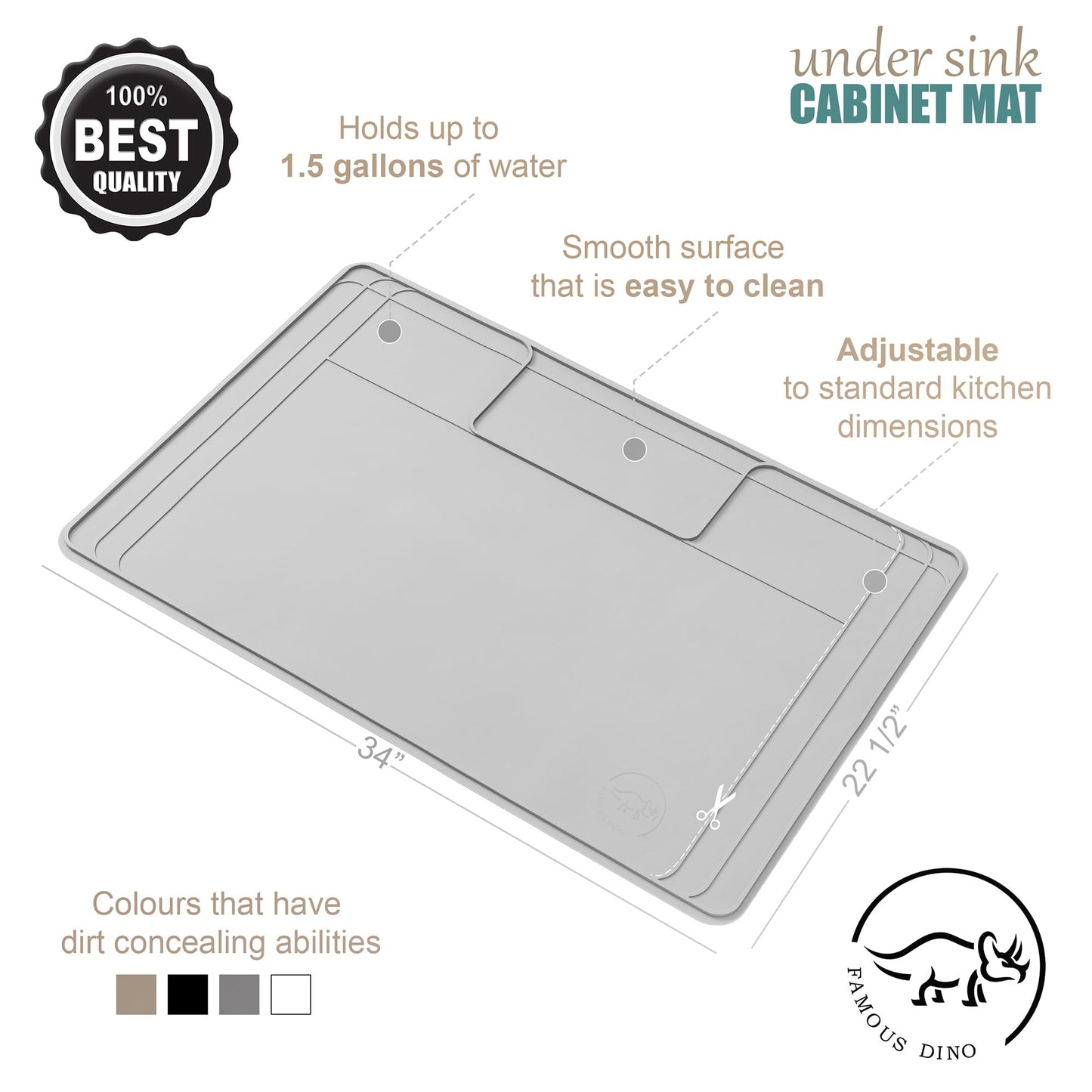 The Original Under Sink Mat - Silicone Waterproof mat, Trimmable, Easy to Clean, Kitchen cabinet liner, Under sink protector mats, Drip Tray with Lip - 34" x 22" or smaller