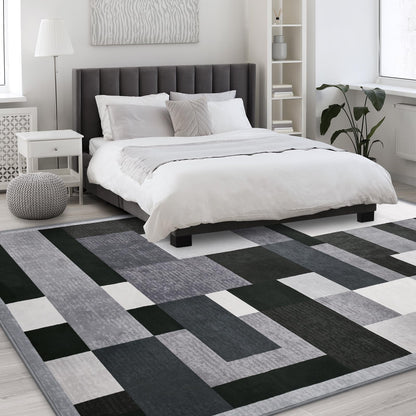 TWINNIS Indoor Modern Area Rug, 5x8 Geometric Patchwork Style Washable Large Rugs for Living Room Bedroom Hardwood Floors, Non Shedding Non Anti Backing Soft Carpet Home Floor Decor, Black