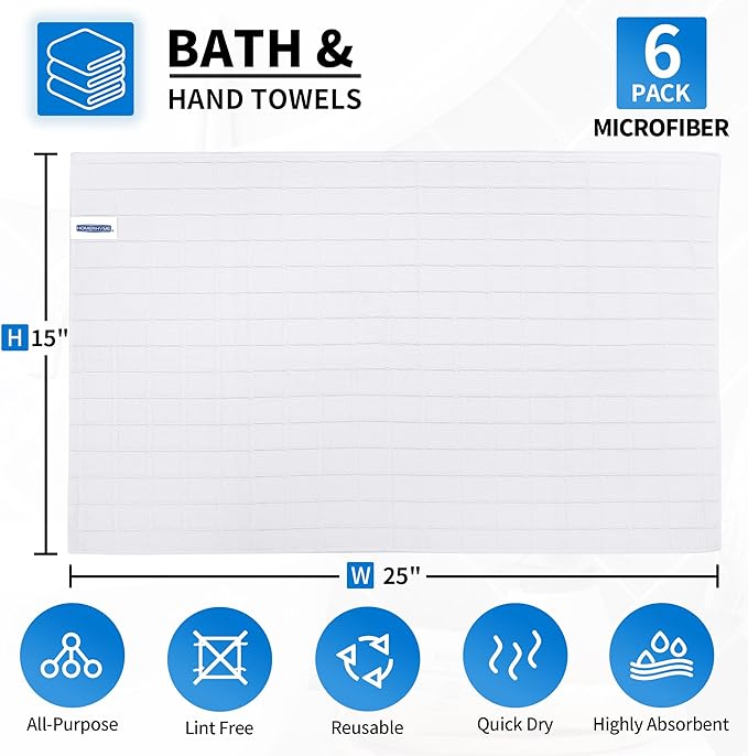 HOMERHYME White Hand Towels, 6 Pack 25''*15'' Microfiber Hand Towels