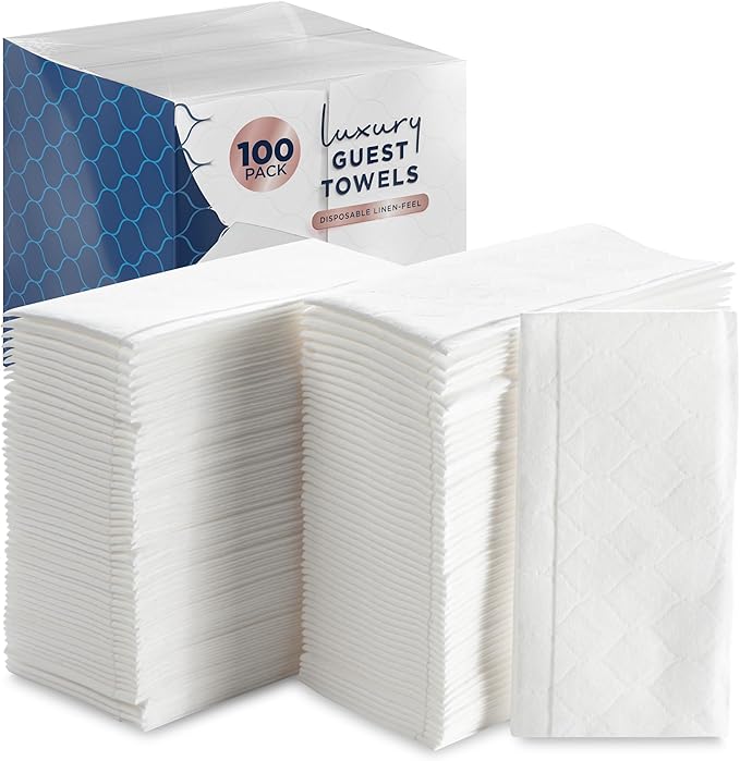 100 Count White Luxury Linen-Feel Paper Towels, Soft And Absorbent Cloth-Like