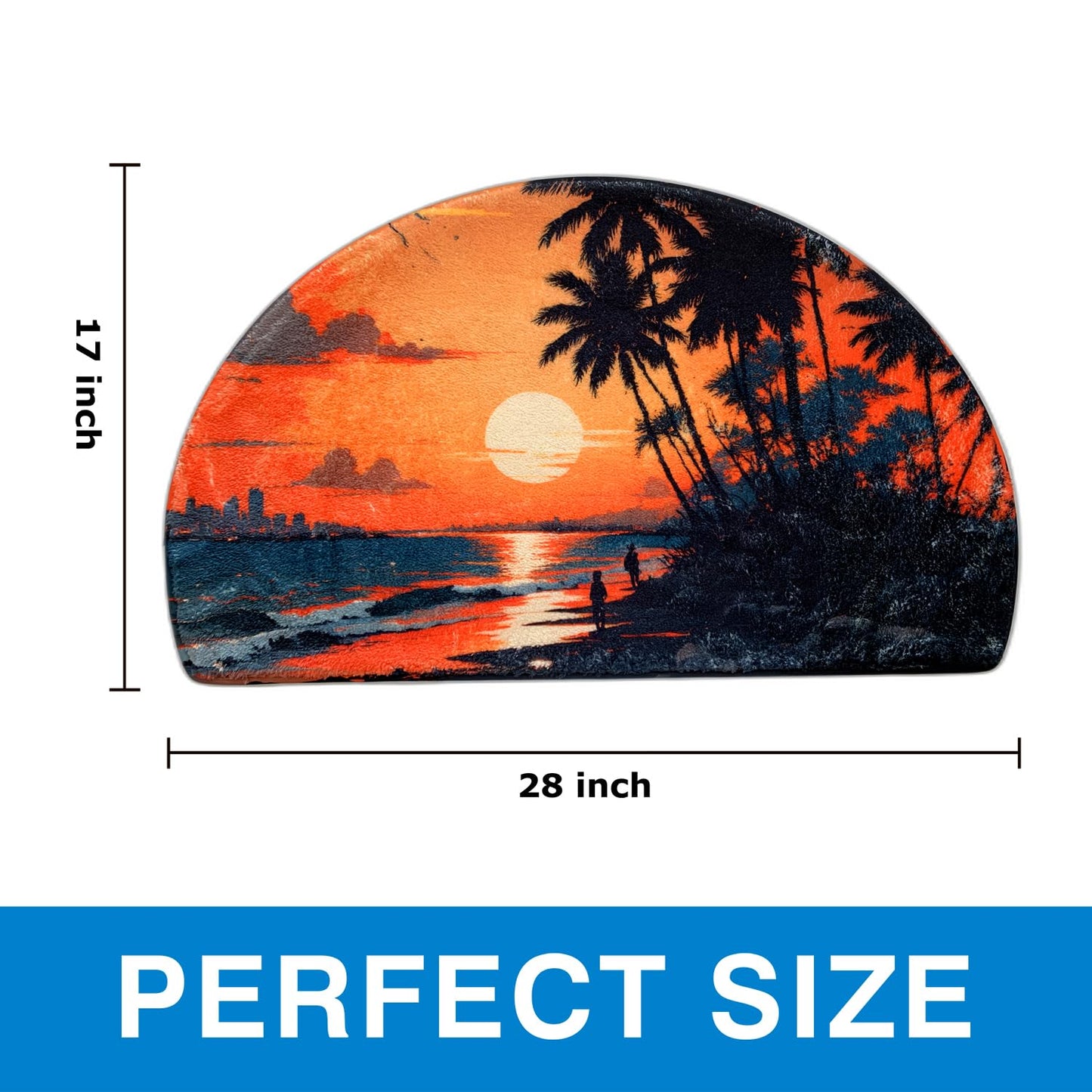 Soft Half Round Palm Bathmat Doormat Outdoor Rug Non-Slip Beach Bath Rugs Semi Circle Bathroom Door Mat Cool Welcome Mats Decor Leisure Ocean Style Mats Floor Mat (Sunset)