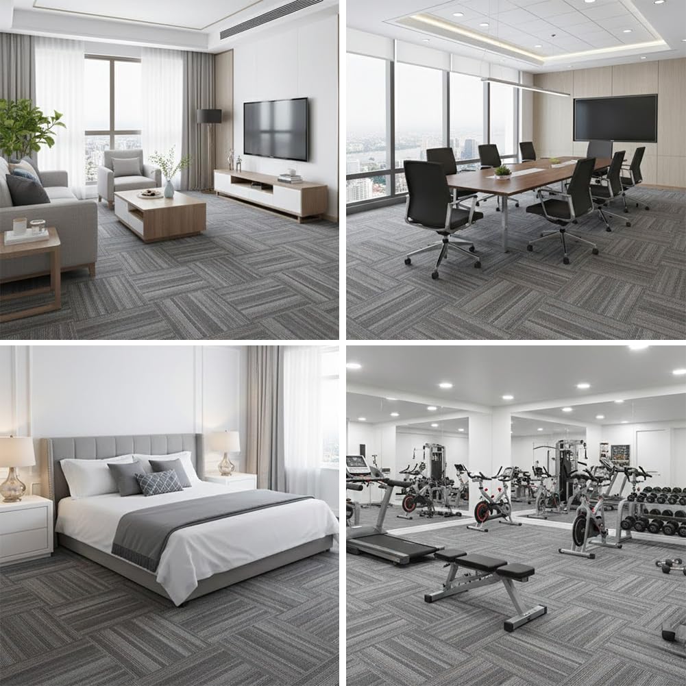 Petgrow Commercial Carpet Tiles Heavy Duty PVC Back,20" x 20" Squares, 22 Tiles, 60 sq ft, Non-Slip Floor Carpet for Office, Bedroom, Living Room, Garage,Easy DIY Installation with Flexlok Tabs