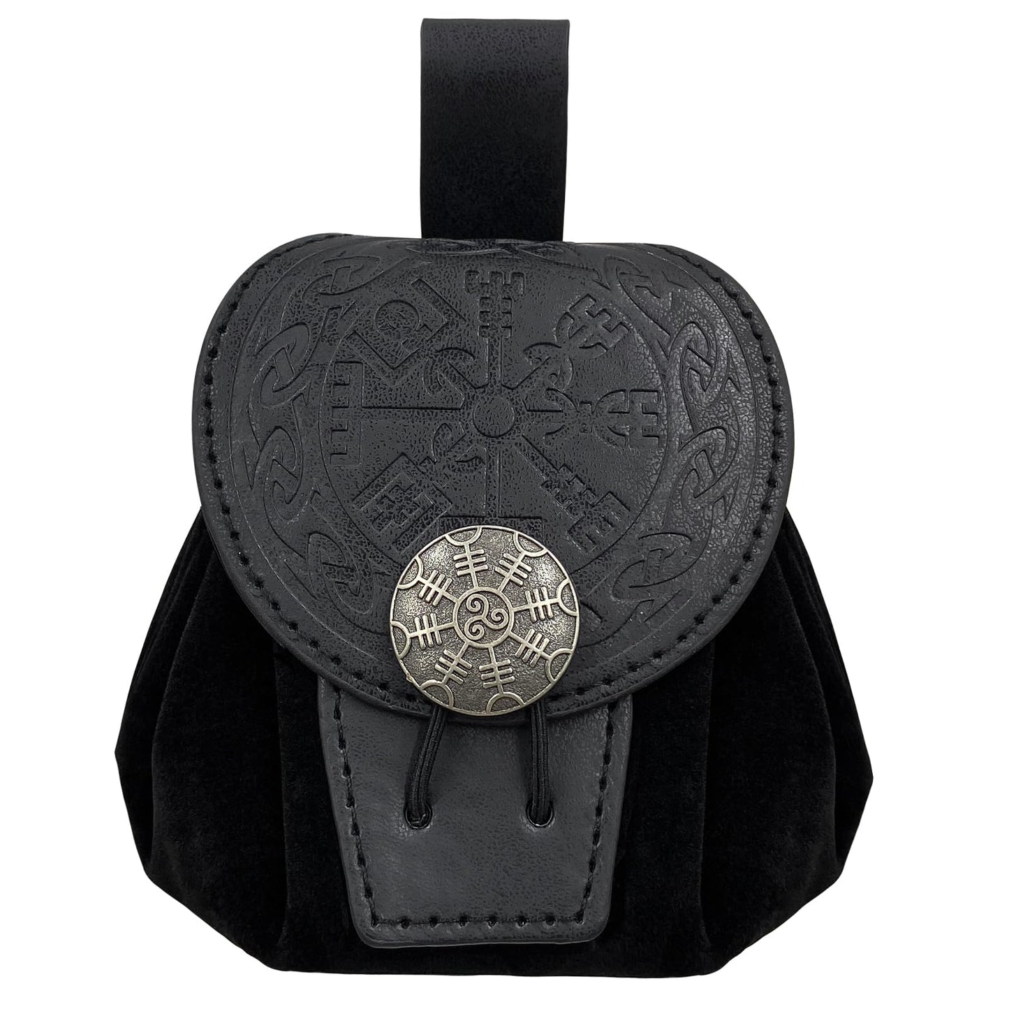HiiFeuer Medieval Embossed Faux Leather Belt Pouch, Retro Renaissance Portable Belt Bag Coin Purse Dice Bag for LARP Ren Faire (Black A)