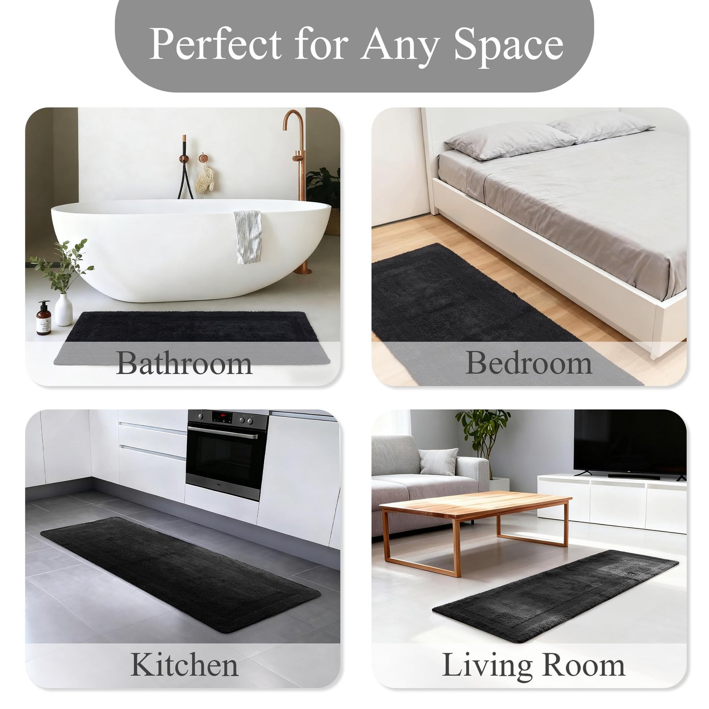 Barossa Design Reversible Cotton Bathroom Runner Rug - 22 x 60 Inch Long Bath Mat Washable & Soft Absorbent, Large Bath Rug for Bathroom Floor, Double Sink Vanity - Charcoal, 22x60 XL