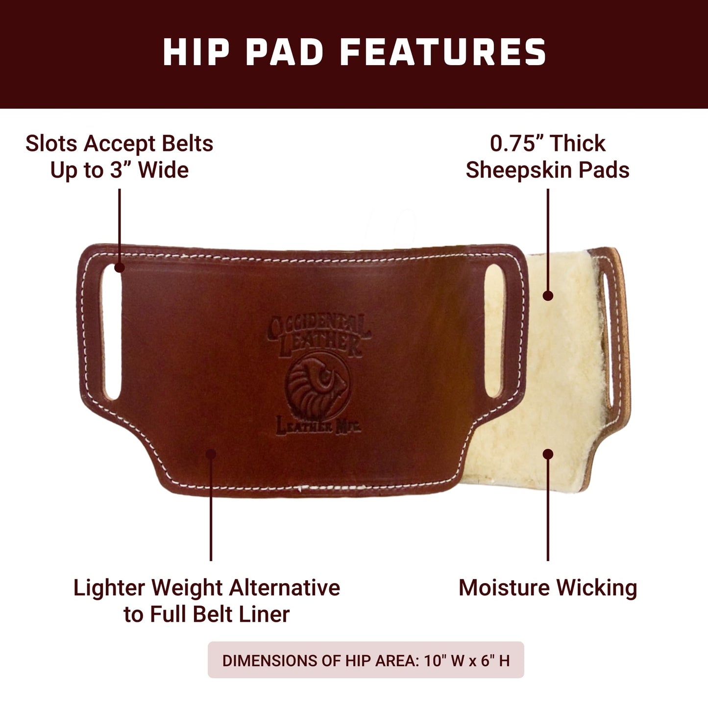 Occidental Leather Hip Pads with Sheepskin - Made in USA