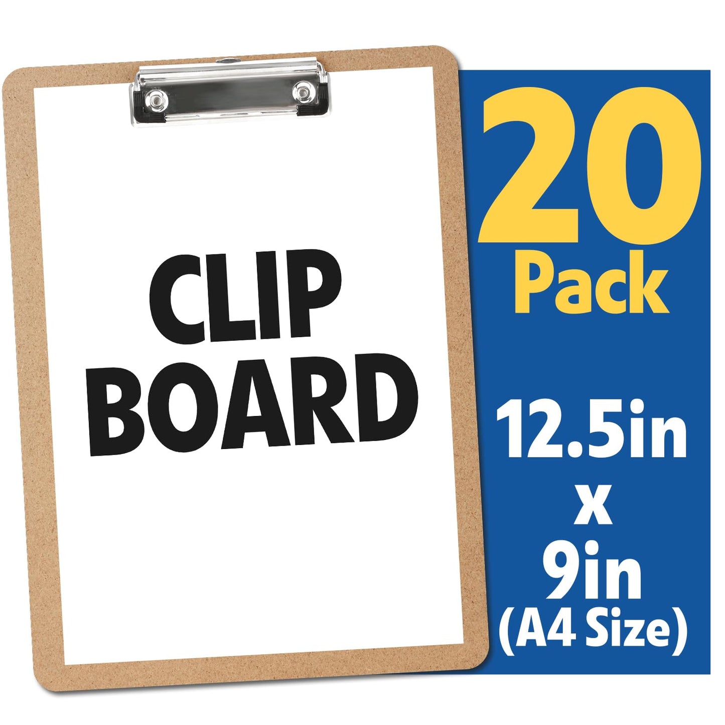 20 Pack Clipboards Bulk, Clipboards for Classroom, Letter Size (9 x 12.5 Inch) Wooden Clipboard, Hardboard Office Clipboard, Classroom Supplies