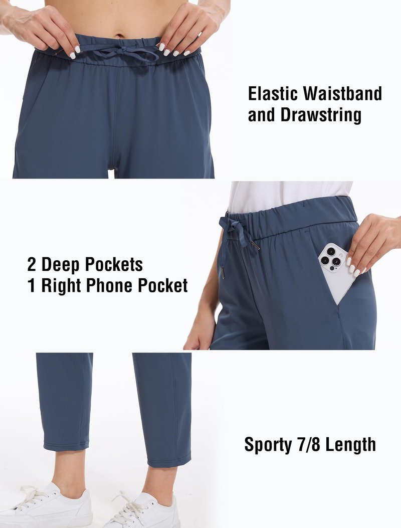 Orrstarry 2 Pack Women's Golf Pants with Deep Pockets Stretch 7/8 Ankle Sweatpants for Athletic, Work, Travel, Lounge Black/Navy Blue S