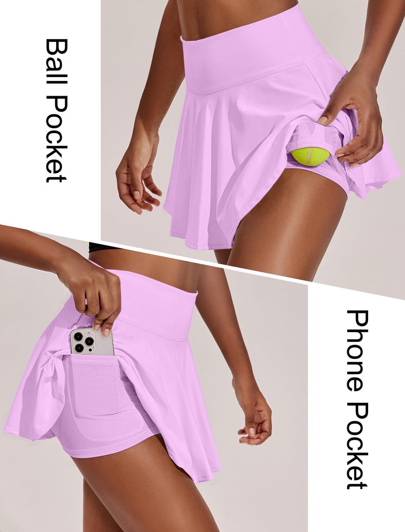 PINSPARK Golf Skirts for Women Pleated Tennis Skirt with Pockets Stretchy Athletic Skort Moisture Wicking Workout Skirt, Light Pink XXL