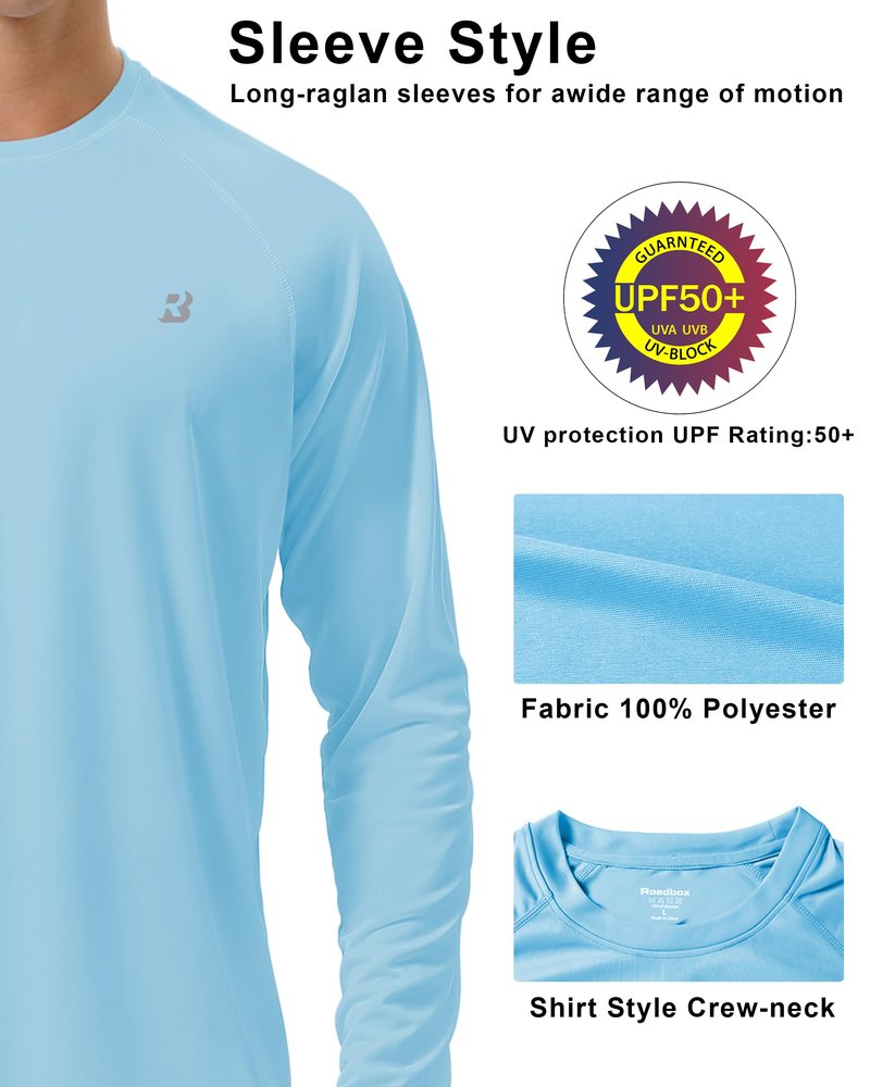 Roadbox Mens UPF 50+ UV Sun Protection Shirts Outdoor Long Sleeve SPF Diving Rash Guard for Fishing Hiking Swimming