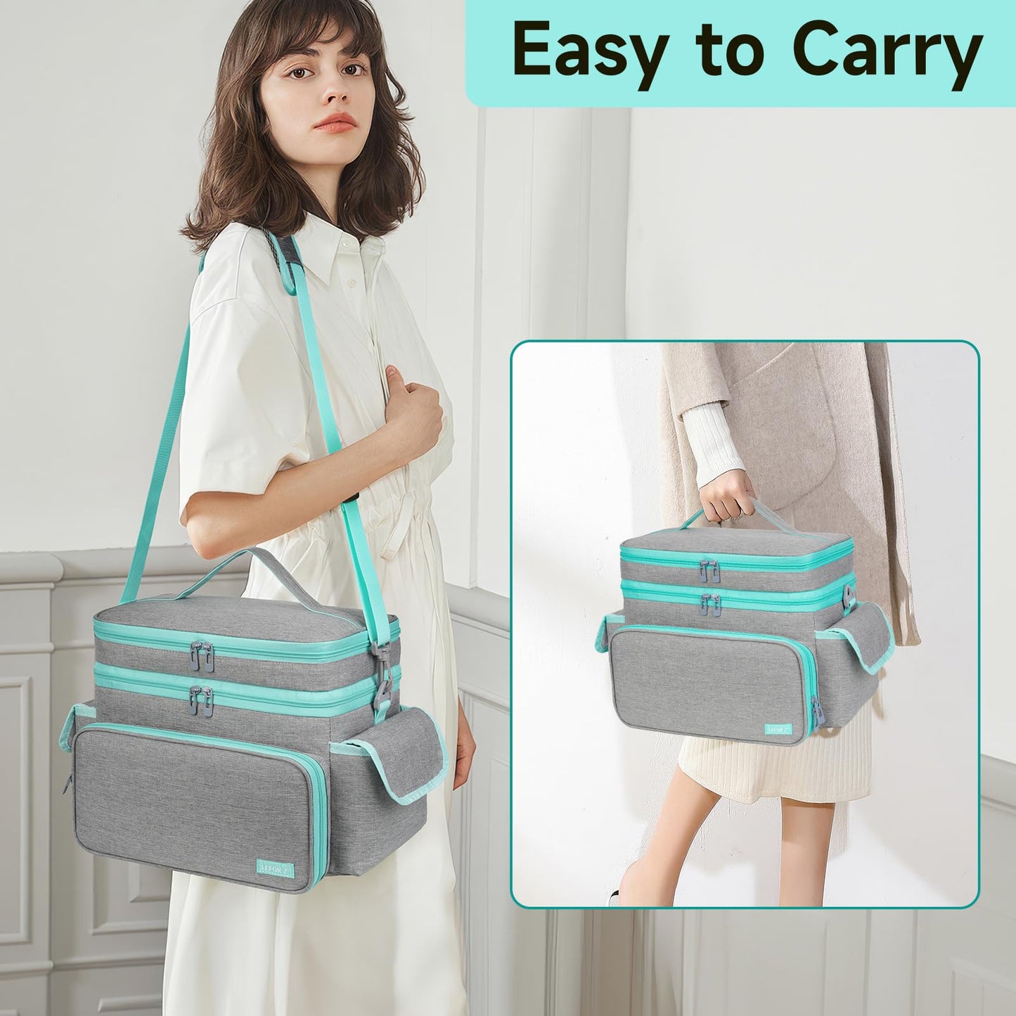Large Sewing Supplies Organizer,Double-Layer Sewing Accessories Storage and Organizer Case Bag,Protable Travel Sewing Box Sewing Basket for Sewing Tools,Grey(Bag Only)