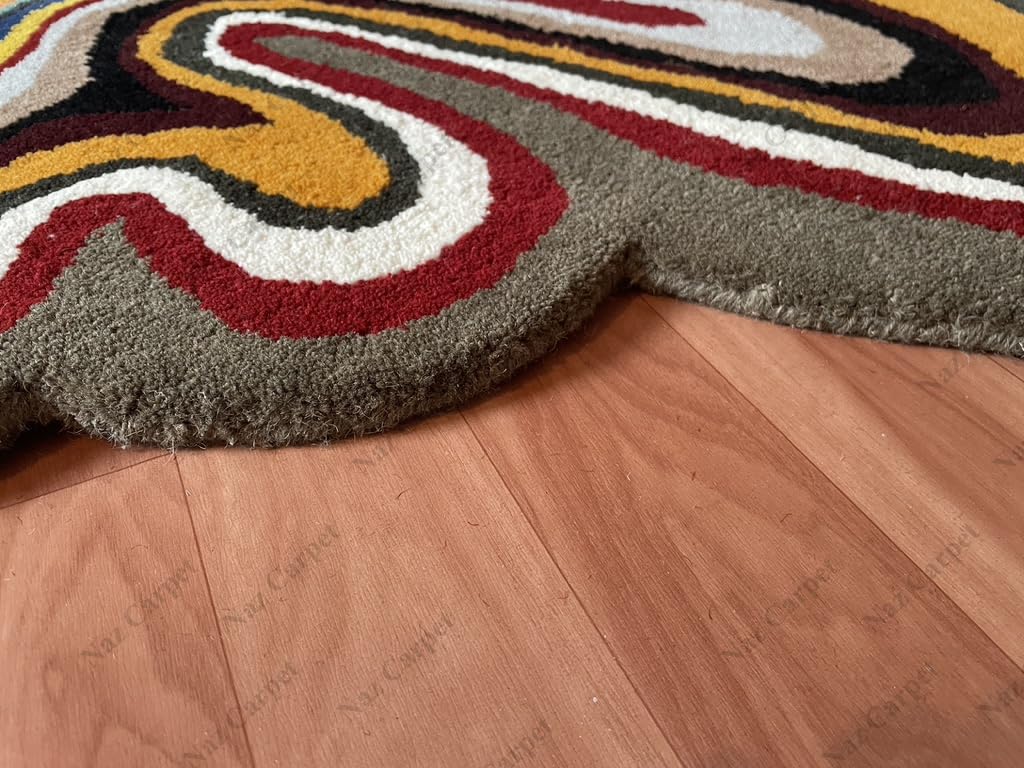 Naz Carpet Irregular Shaped Throw Rug Illusion Pattern Hand-Tufted 100% Wool Handmade Area Rug (Color Multi, 4x4 Feet)