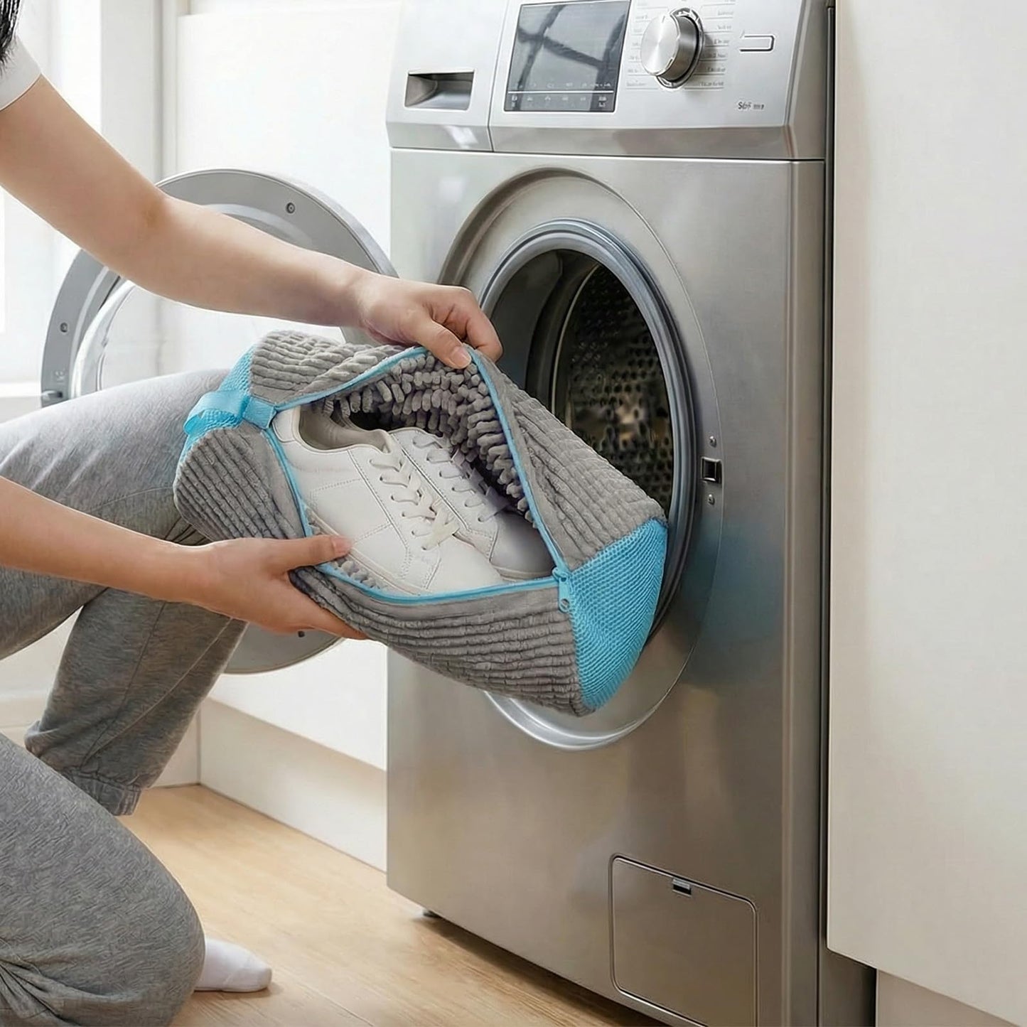 Shoe Washing Machine Bag for Sneakers and Shoes, Laundry Shoe Bag with Washer and Dryer, Zipper and Reusable Shoe Cleaning Bag(Gray)