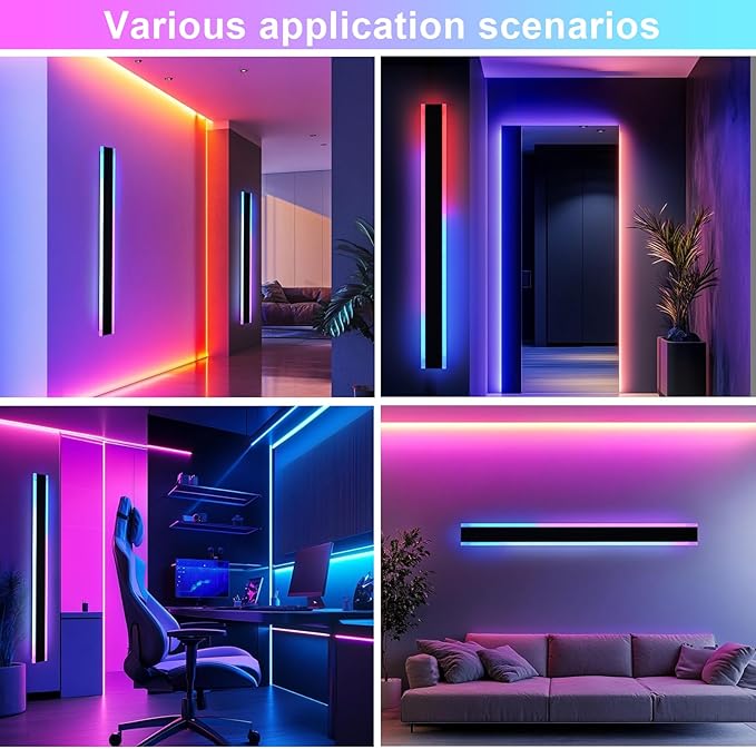 2 Pack RGB Outdoor Long Wall Lights, 60 inch Outside LED Long Lights, Dimmable Exterior Lighting Fixtures, Large Outside Linear Light Fixture for Patio, Garage, Porch, Front Door