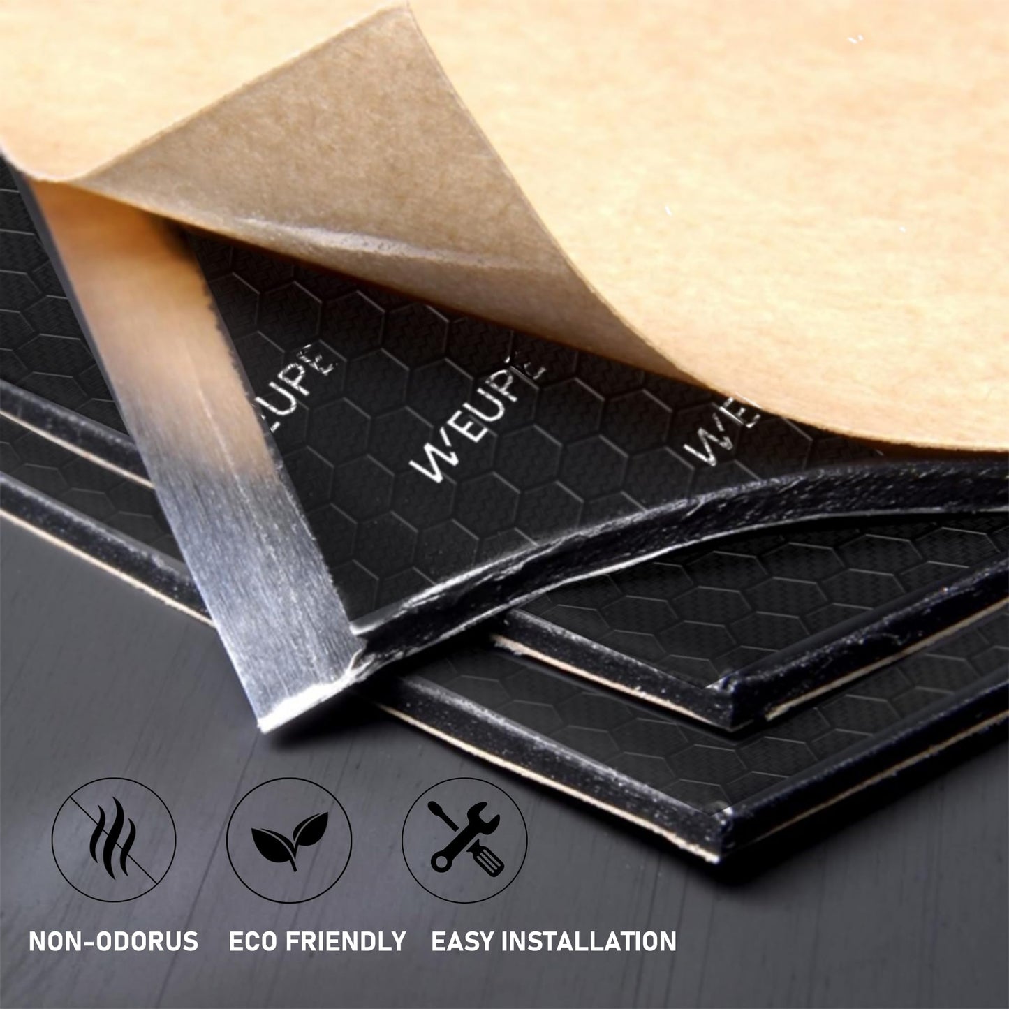 WEUPE Sound Deadening Mat for Cars, 80 mil 5 sqft, Butyl Automotive Sound Deadener, Noise Insulation Dampening Material for Car Trunk, Speaker, Door, Floor and Ceiling, Black