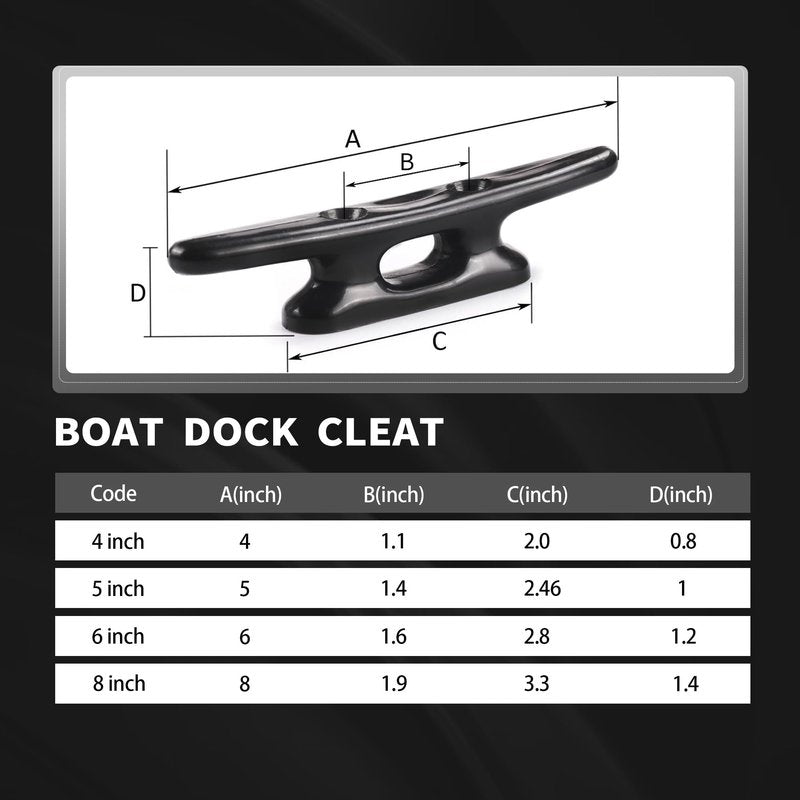 Laorde Nylon Boat Cleats Black, 4"/5"/6"/8", Marine Grade Dock Cleats for Rope, Kayak, Mooring, Canoe, Maritime Decor, Tie Down (4 inch 7 Pack)