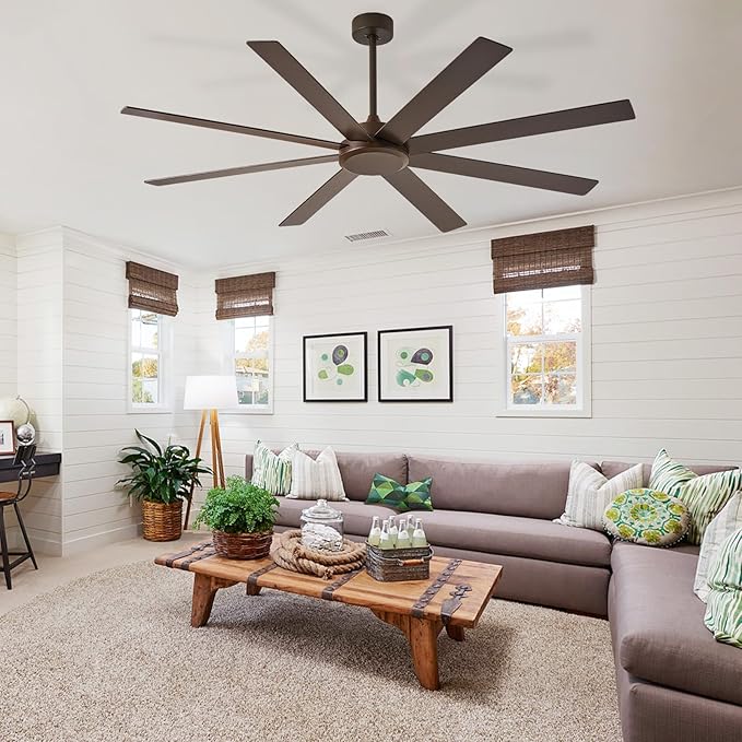 Depuley Large Ceiling Fan without Light: 72 Inch Indoor/Outdoor Fan Reversible DC Motor 6 Speed - Dual 8 Blades Big Ceiling Fans with No Light for Living Room Covered Patio, Brown