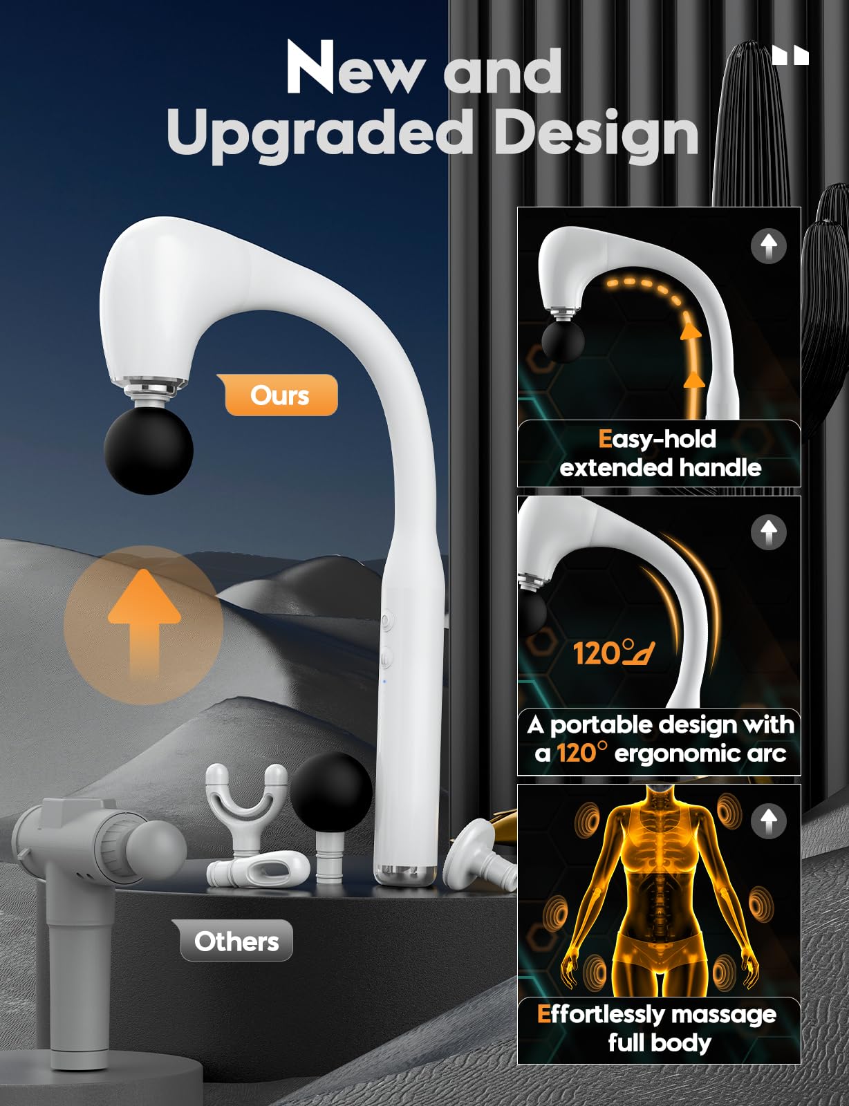FVZ Massage Gun with Upgraded Extension Handle, 10MM Massage Gun Deep Tissue, Back Massager, Muscles/Neck/Shoulders/Waist/Legs Massager Portable for Pain Relief, Gifts for Men