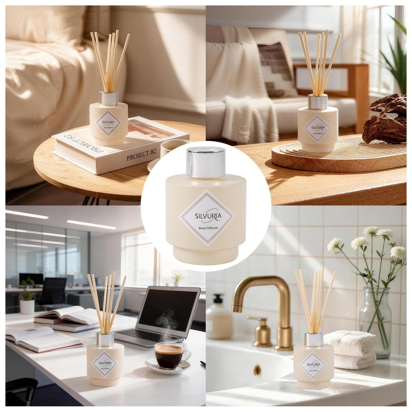 SILVURIA Fresh Linen Scented Oil Diffuser Set,100ml with 6 Reed Sticks for Home,Office & Bathroom,Long-Lasting Aroma for Families,Professionals & Pet-Friendly Spaces