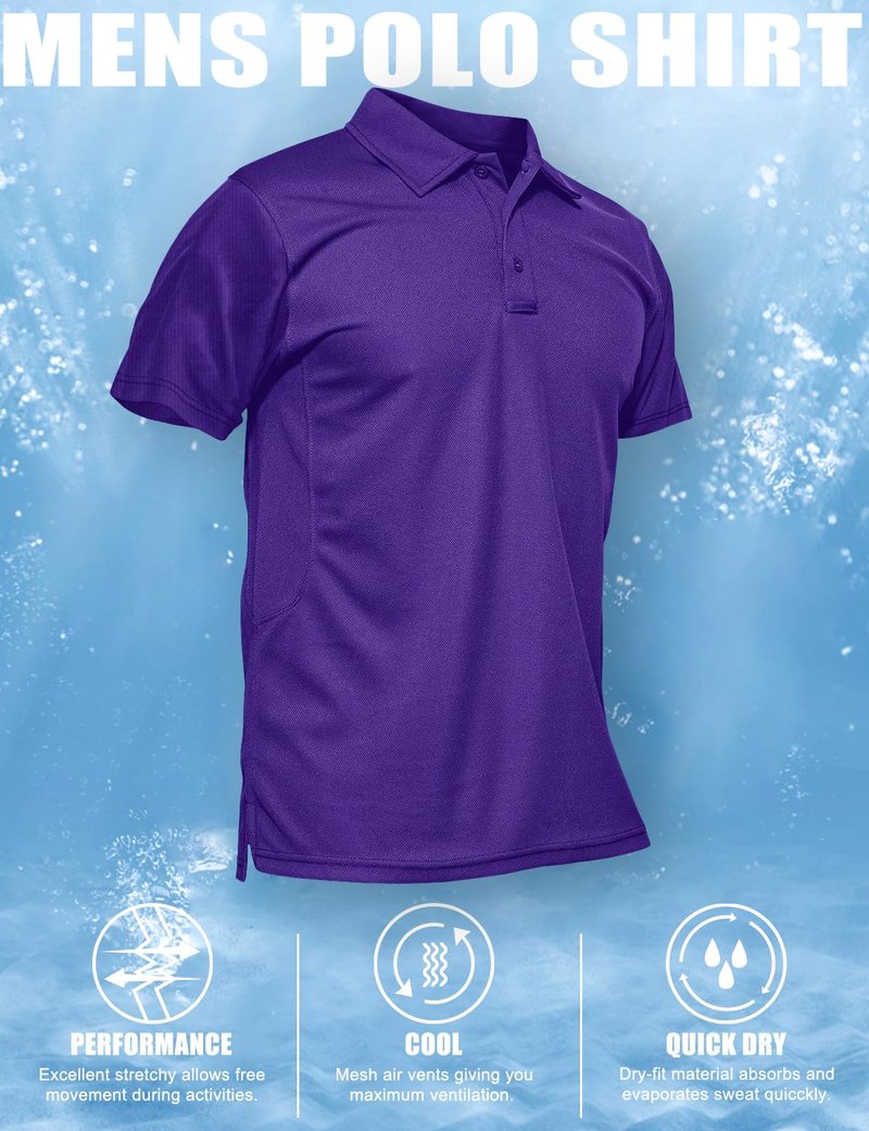 MAGCOMSEN Mens Polo Shirts Short Sleeve Golf Work Casual Quick Dry Summer Performance Shirts Purple M
