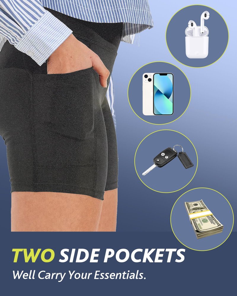CAMPSNAIL Biker Shorts Women with Pockets - 3"/5"/8" High Waisted Workout Spandex Tummy Control Gym Running Yoga Shorts Dark Grey-Heather