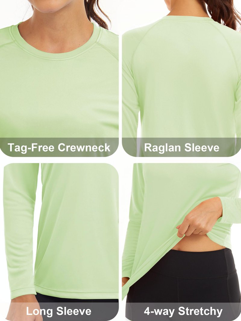 MAGCOMSEN UV Shirts - Long Sleeve Running & Fishing Shirts for Women - Light Green